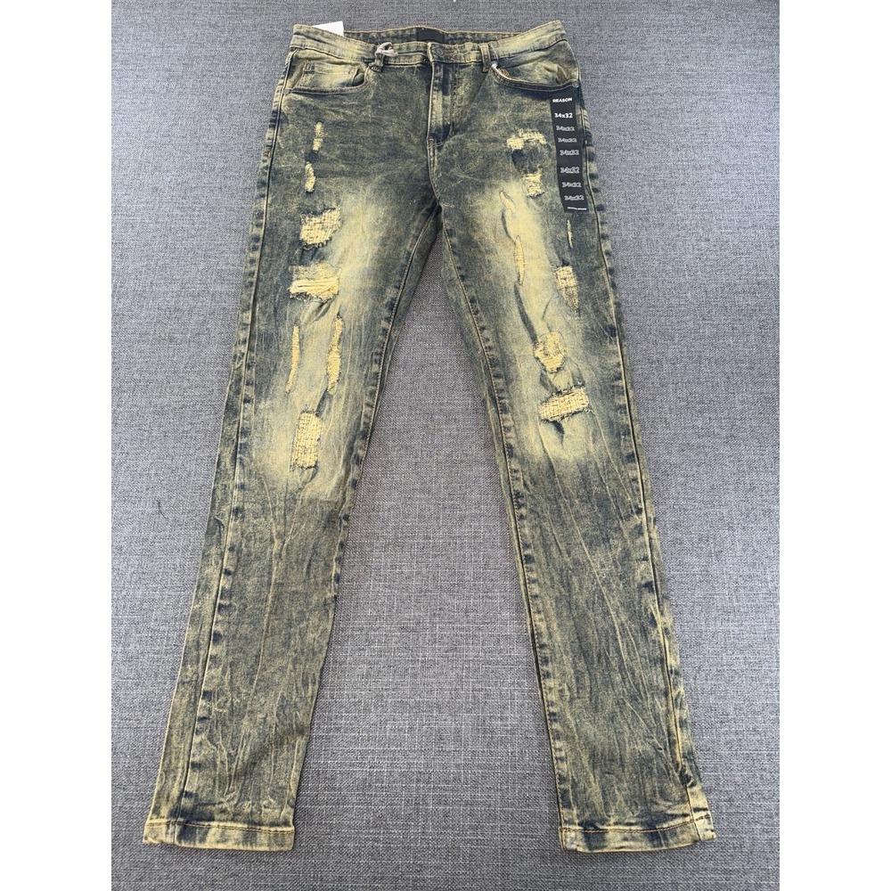 Reason RR5-137 Men's Skinny Jeans 32x30 Distressed Blue Stretch Denim NWT